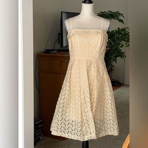eva mendes for New York & Company Strapless Lace Cocktail Dress in Cream